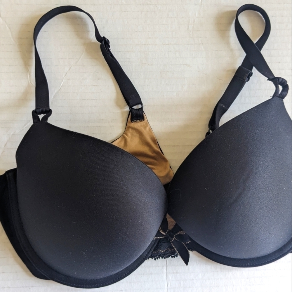 MAIDENFORM BLACK UNDERWIRE FULL COVERAGE PUSH UP T-SHIRT BRA SIZE 36 C